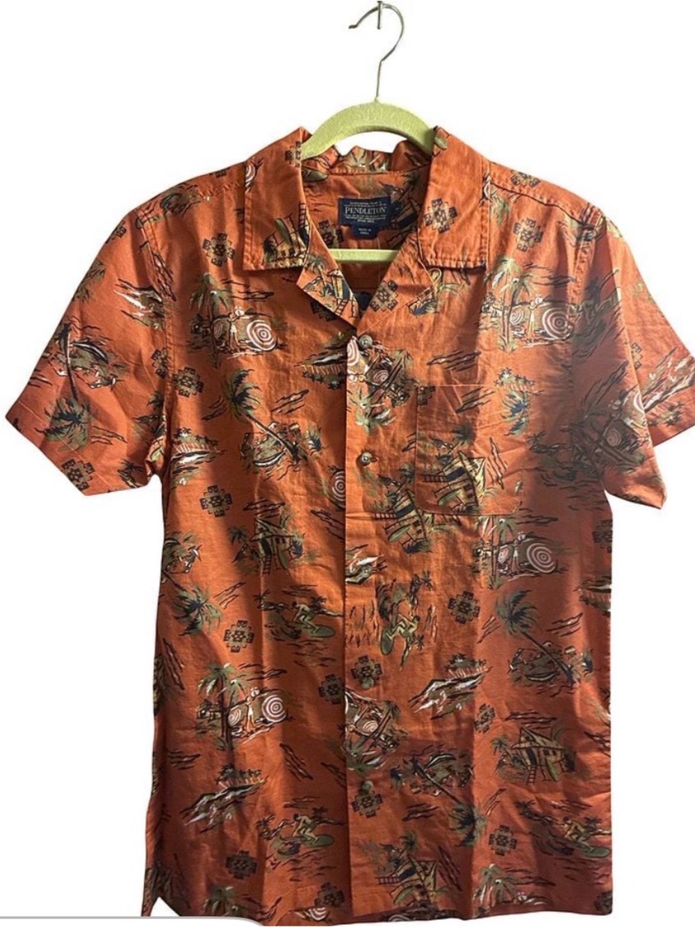 Pendleton Orange Tropical Print Short-Sleeve Button-Down Shirt